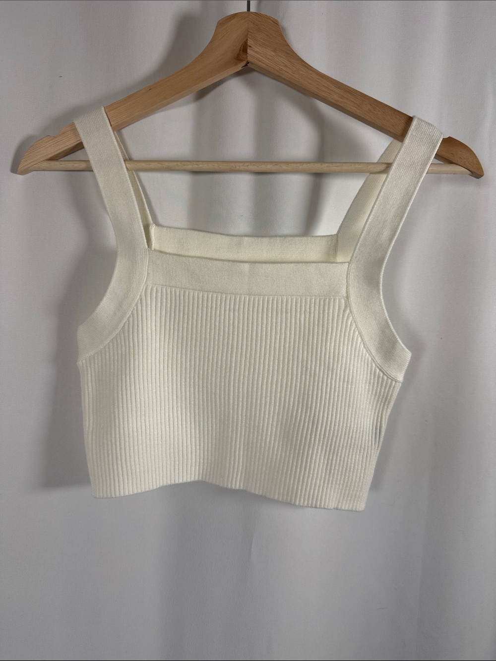 Square-Neck Ribbed Cropped Tank in Cream